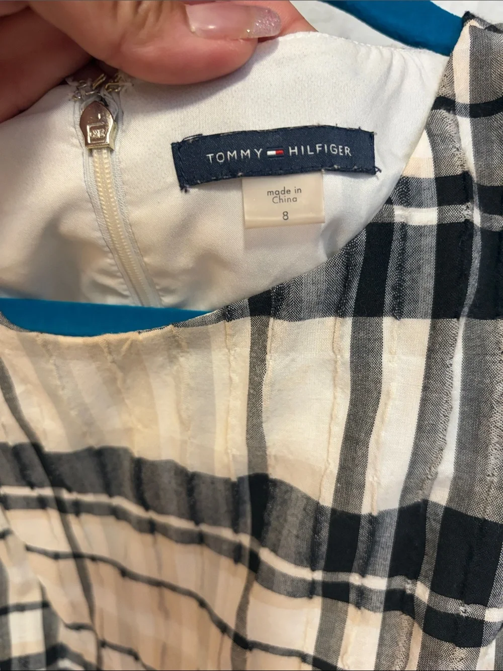 Tommy Hilfiger Black and Cream Plaid Sleeveless Fit-and-Flare Dress